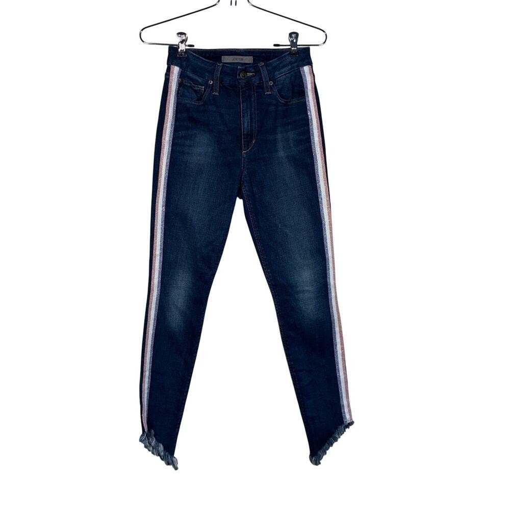 Joe's Jeans W 26 Honey Hi Rise curvy skinny ankle side stripe raw hem blue denim